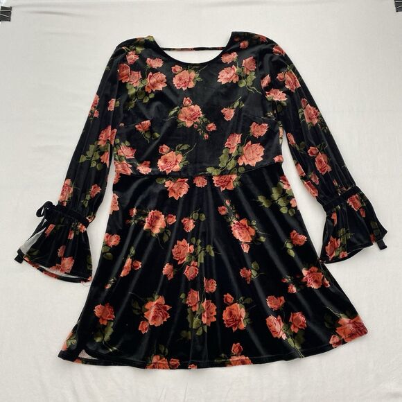 Exhilaration Dress Womens XL Black Floral Velvet Long Sleeve Goth Whimsigoth - Picture 1 of 11